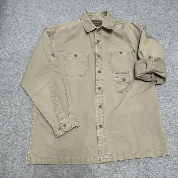 Eddie Bauer Khaki Shirt Mens Size M Button Up Work Outdoor Outfitter Gorp Core - Picture 1 of 8